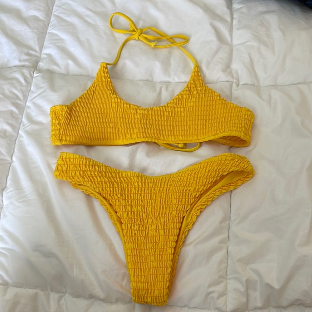 Yellow Ruched Bikini Set